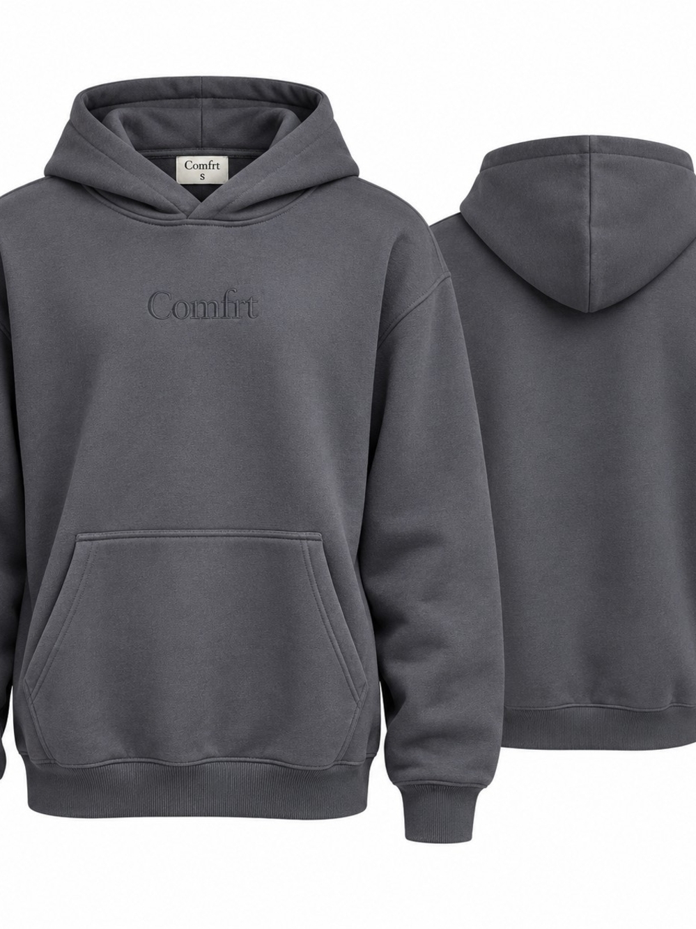 NEW Comfrt Size S Charcoal Gray Hoodie Minimalist Athleisure Streetwear Pullover